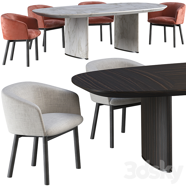 Dining table Gallotti Radice Shiro and chair Livrette 3DS Max Model - thumbnail 2