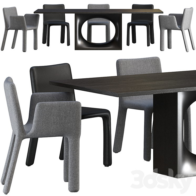 Dining table Kristalia Holo and chair Kristalia Joko 3DS Max Model - thumbnail 1