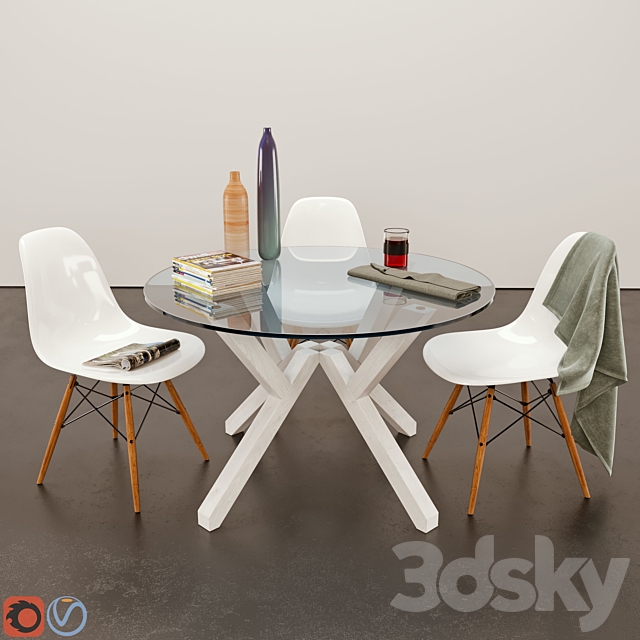 Dining Table – Mikado & Eames Chair 3ds Max - thumbnail 1