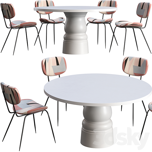 Dining table Moooi Container New Antiques + chair HKliving printed MSK3707 3DSMax File - thumbnail 1