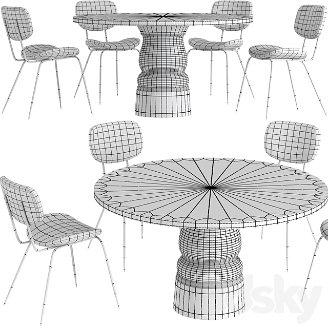 Dining table Moooi Container New Antiques + chair HKliving printed MSK3707 3DSMax File - thumbnail 3