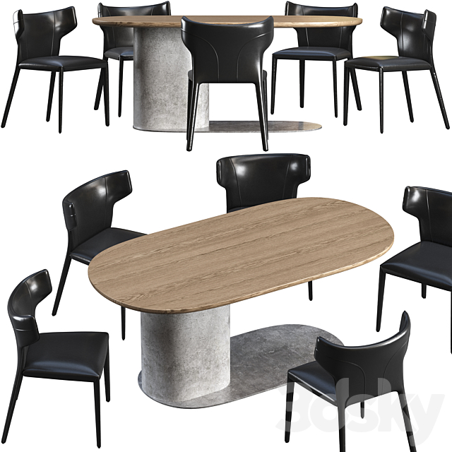 Dining table Natuzzi Ombra and chair Natuzzi Pi Greco 3DS Max Model - thumbnail 2