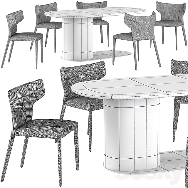 Dining table Natuzzi Ombra and chair Natuzzi Pi Greco 3DS Max Model - thumbnail 5