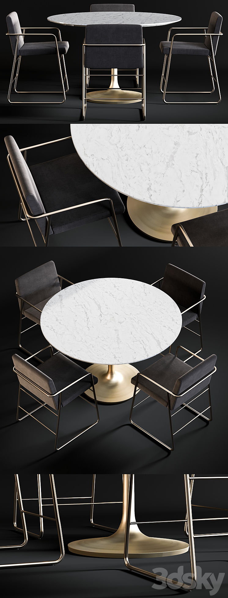 Dining Table Nero & Chair Rouka 3DS Max - thumbnail 2