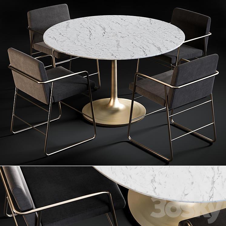 Dining Table Nero & Chair Rouka 3DS Max - thumbnail 1