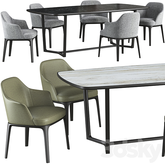 Dining table Poliform Concorde and chair Poliform Sophie 3DS Max Model - thumbnail 2