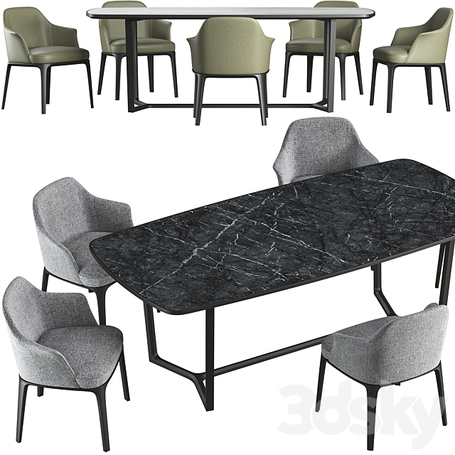 Dining table Poliform Concorde and chair Poliform Sophie 3DS Max Model - thumbnail 3