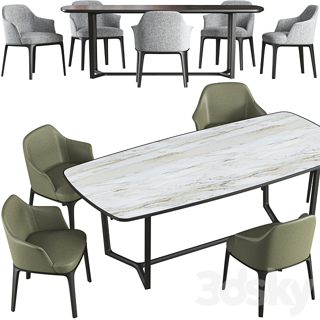 Dining table Poliform Concorde and chair Poliform Sophie 3DS Max Model - thumbnail 4