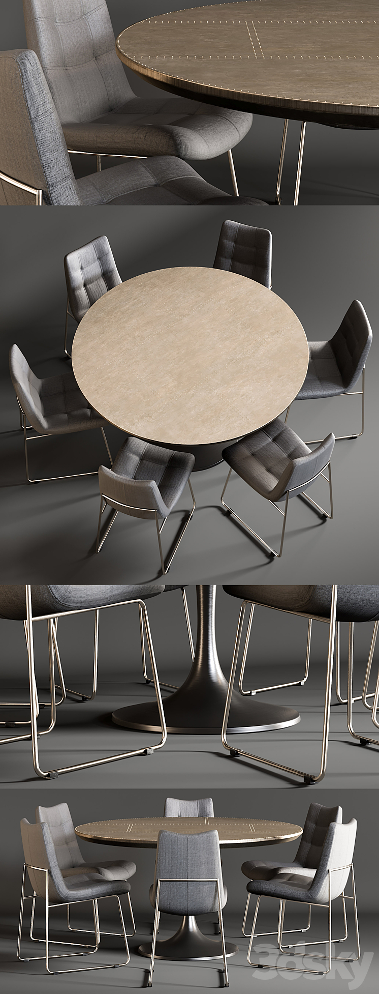 Dining Table Powell Tulip & Chair Alice 3DS Max - thumbnail 2