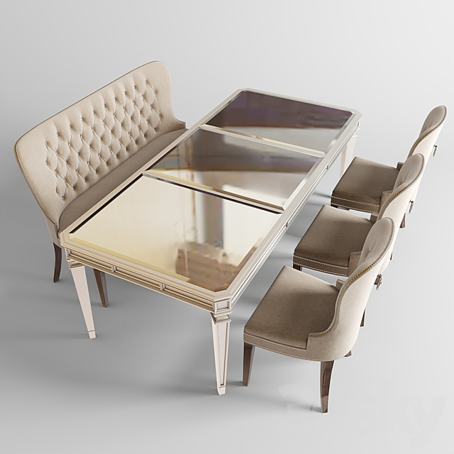 Dining table with chairs 2 3DS Max Model - thumbnail 2