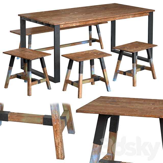 Dining table with teak array Look 180 3DSMax File - thumbnail 1