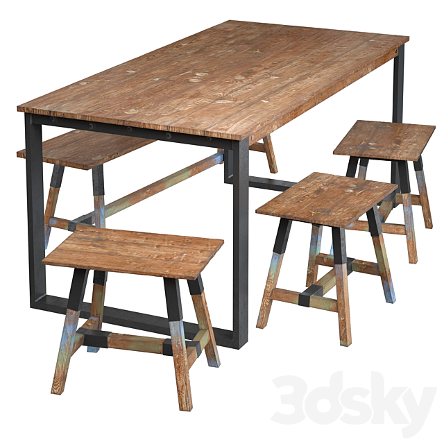 Dining table with teak array Look 180 3DSMax File - thumbnail 3