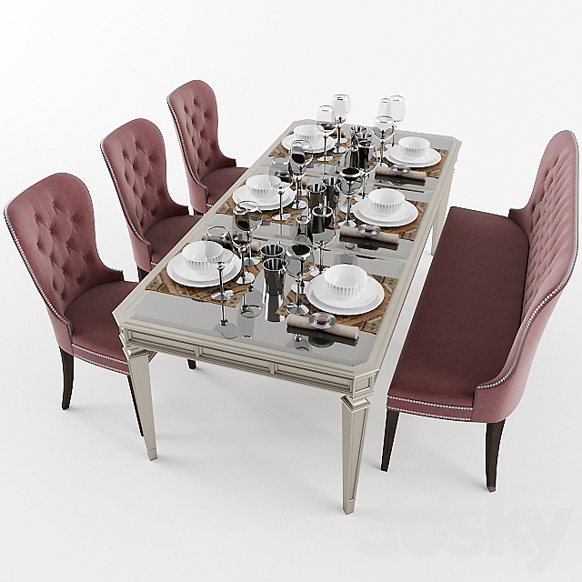 Dining table with with chairs. banquet and dishes 3DSMax File - thumbnail 1