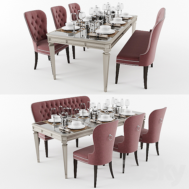 Dining table with with chairs. banquet and dishes 3DSMax File - thumbnail 3