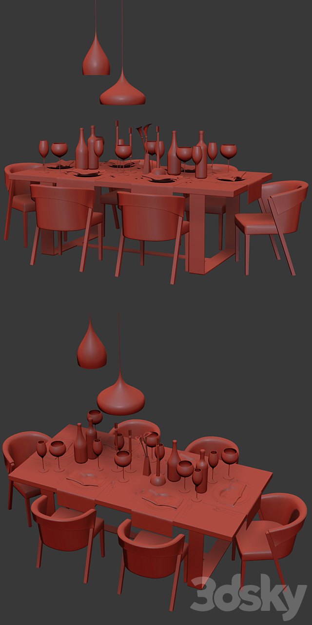 Dinning Set 04 3DS Max Model - thumbnail 2