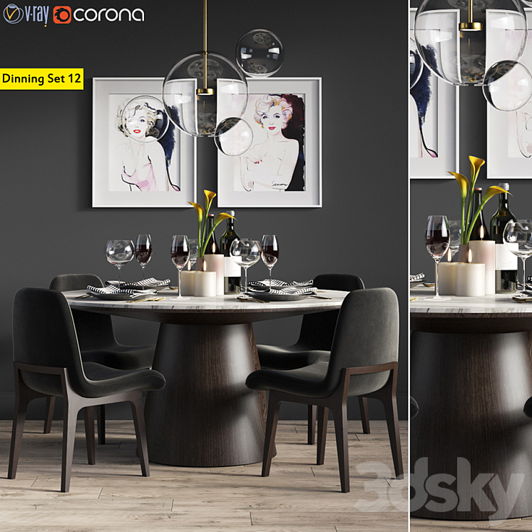 Dinning Set 12 3DS Max - thumbnail 1