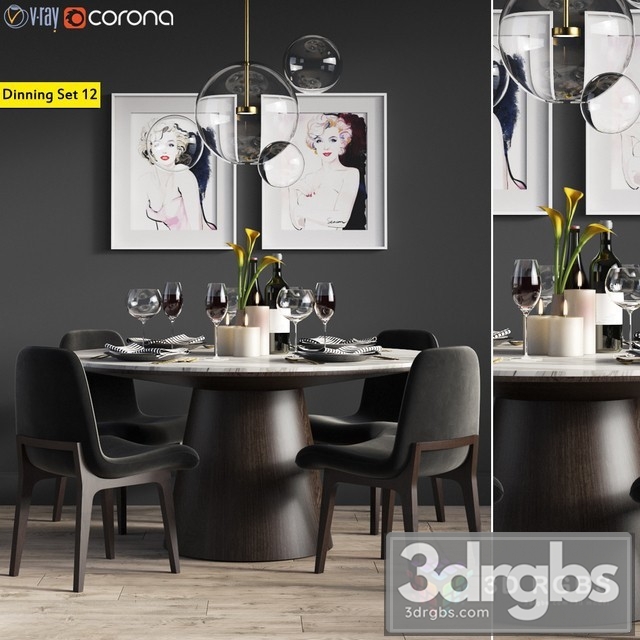 Dinning Set 12 3dsmax Download - thumbnail 1