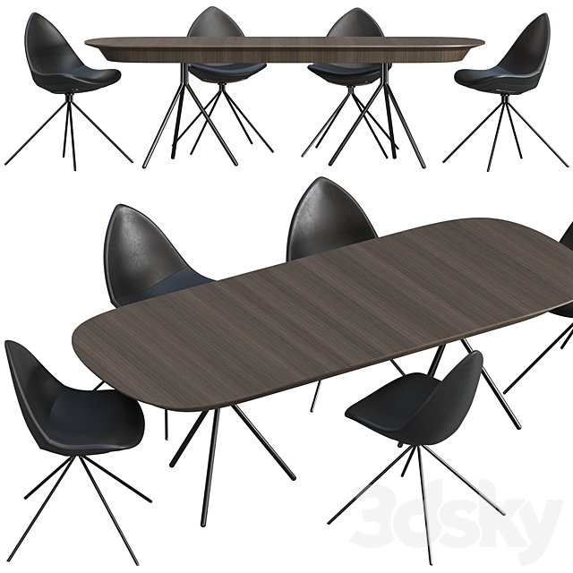 Dinning table BoConcept Ottawa + chair BoConcept Ottawa 3DSMax File - thumbnail 3