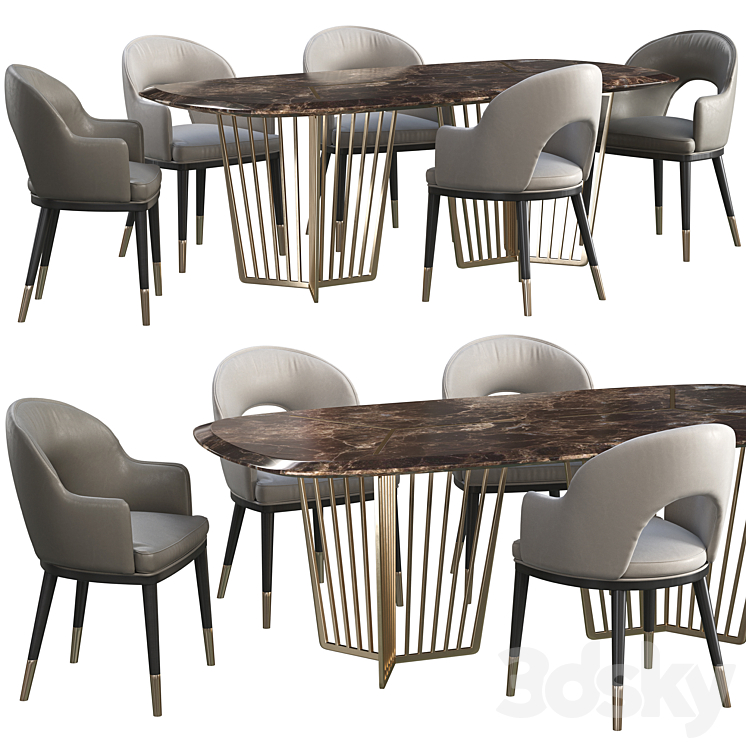 Dinning table Wooddi Alfieri + chair Wooddi Toledo 3DS Max - thumbnail 1