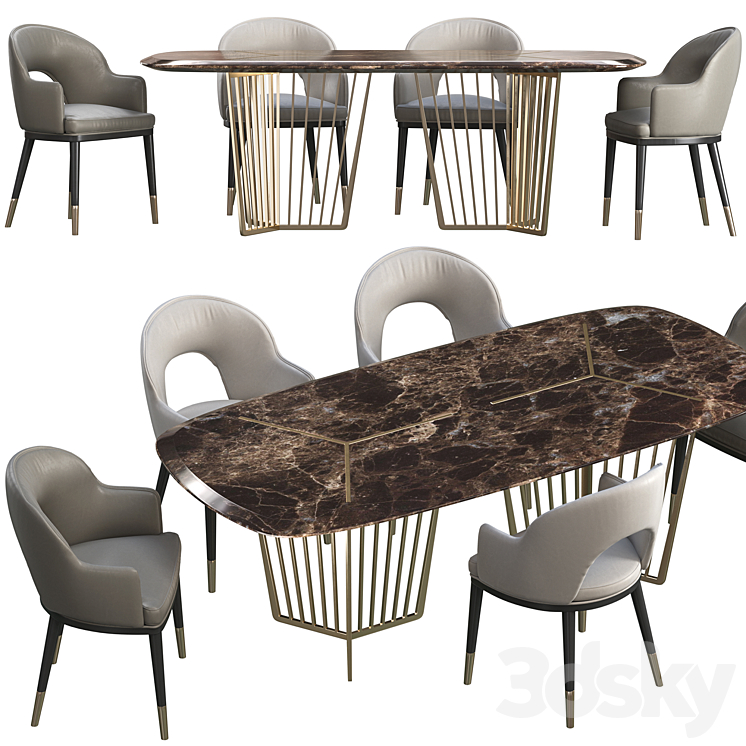 Dinning table Wooddi Alfieri + chair Wooddi Toledo 3DS Max - thumbnail 2