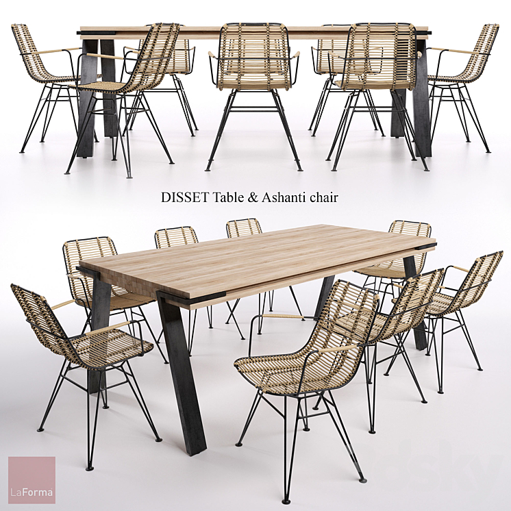 DISSET Table & Ashanti chair 3DS Max - thumbnail 1