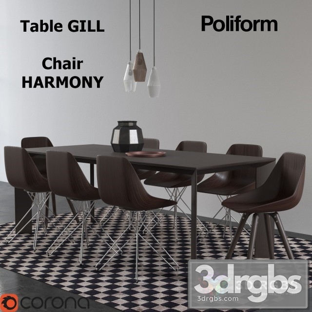 DR Set Table Gill  Chair Harmony 3dsmax Download - thumbnail 1