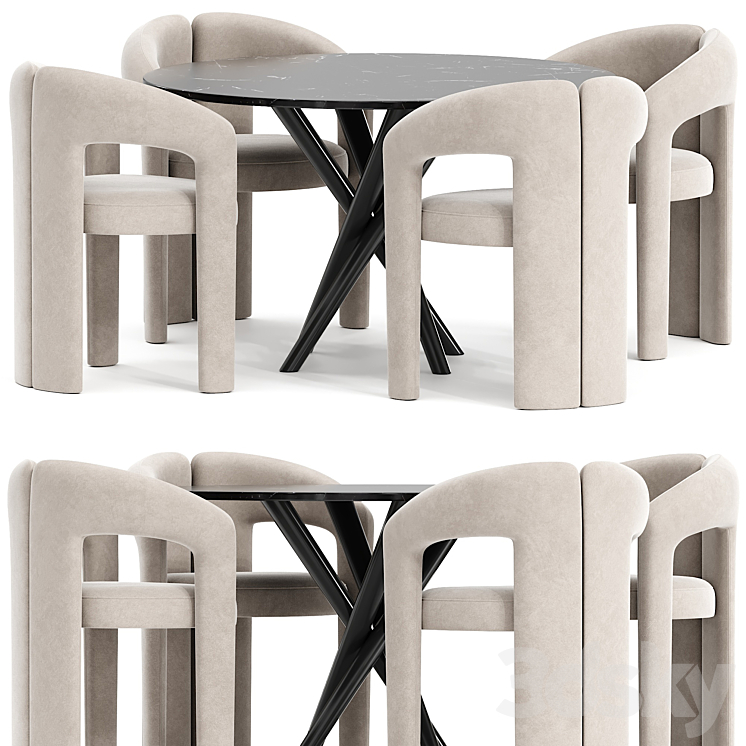 Dudet chair and Baly Marble table 3DS Max Model - thumbnail 1