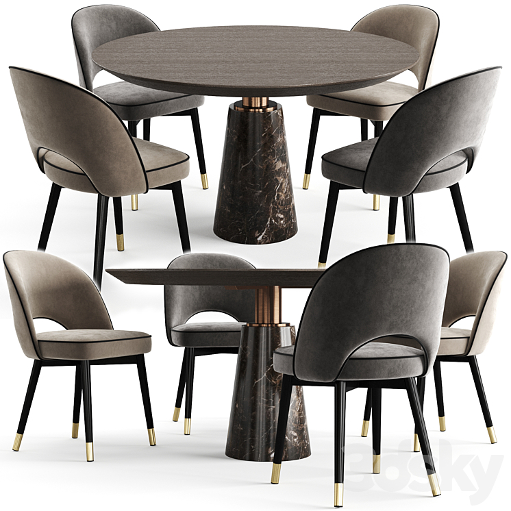 Eichholtz Dining Table Genova And Chair Cliff 3DS Max Model - thumbnail 1