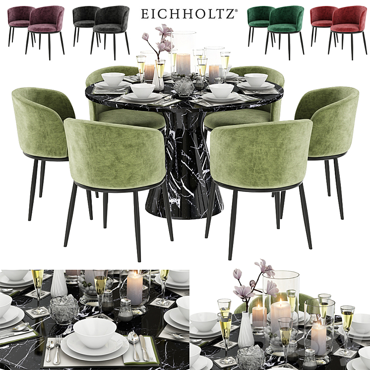 EICHHOLTZ Dining Table Turner 110660 110661 & Chair Filmore 111994 111995 111996 111997 111994 & Décor set 3DS Max - thumbnail 1