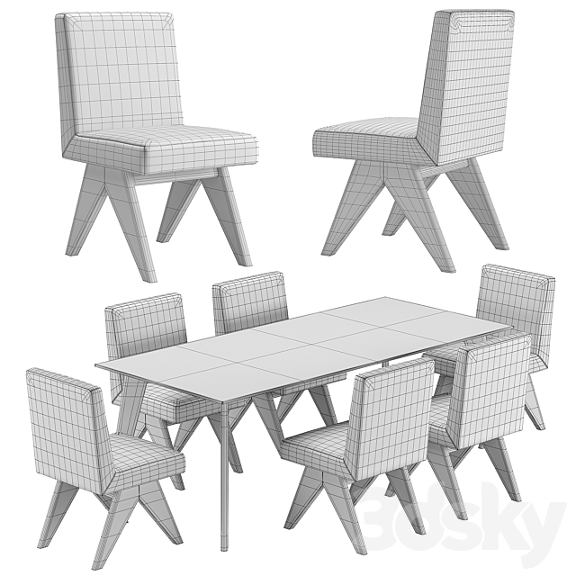 Eichholtz Erudit Chair and CB2 Harper Table 3DSMax File - thumbnail 4