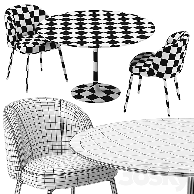 Eichholtz Lloyd Chair and Crate & Barrel Nero Table 3DS Max Model - thumbnail 4