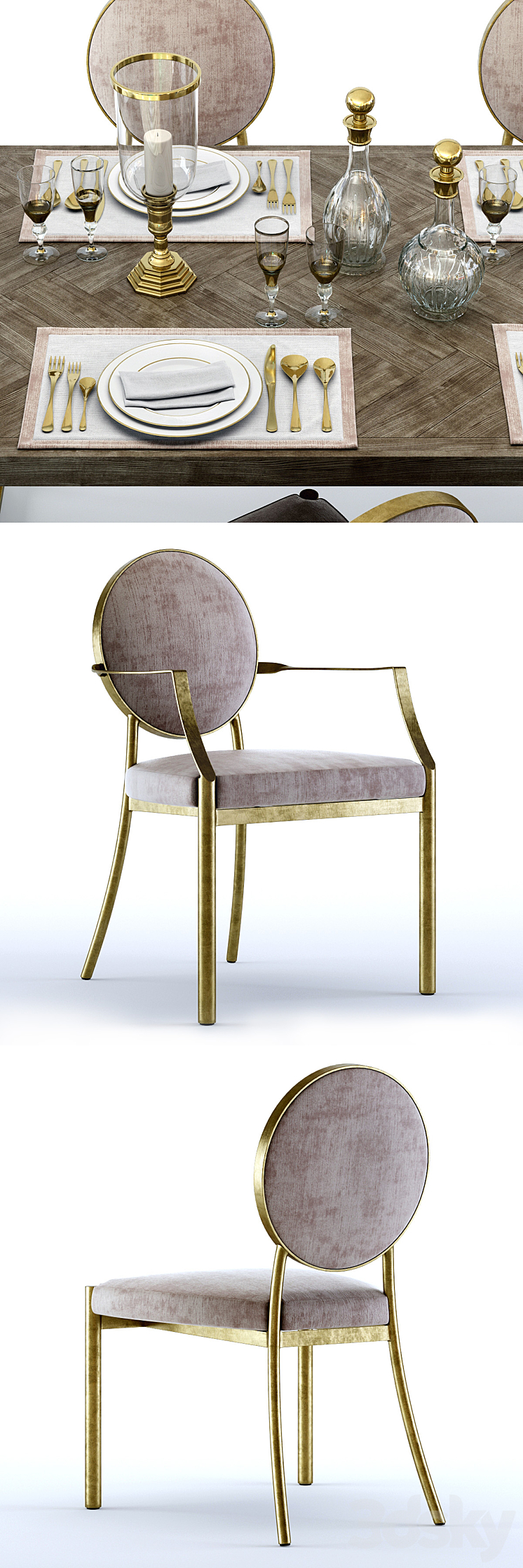 Eichholtz Melchior Table and Scribe Chairs 3DS Max - thumbnail 2