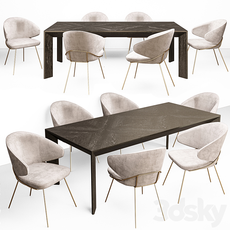 Eichholtz Tremont Table and Kinley Chair Set 3DS Max - thumbnail 1