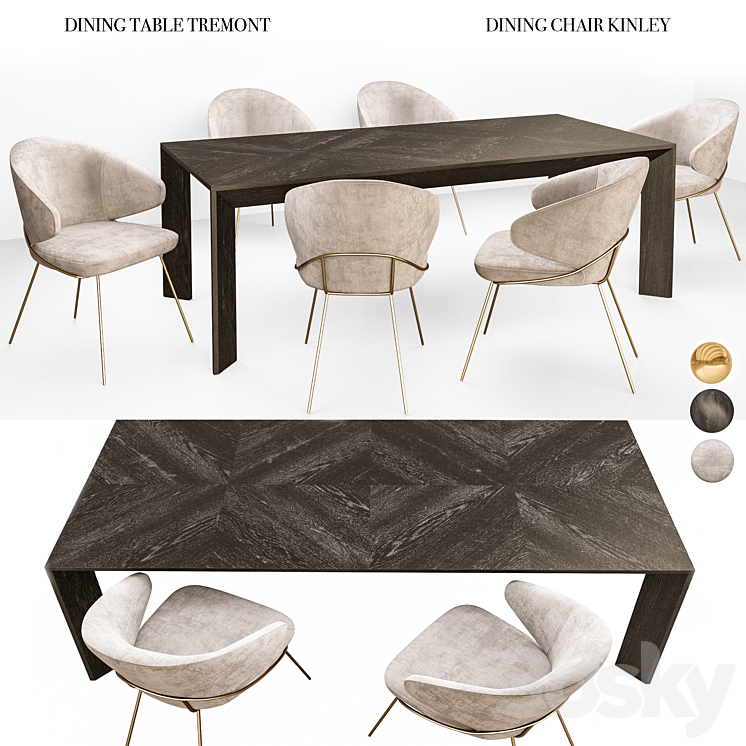 Eichholtz Tremont Table and Kinley Chair Set 3DS Max - thumbnail 2