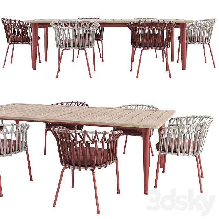 Emma cross dining chair and Terrace table 3DS Max Model - thumbnail 1