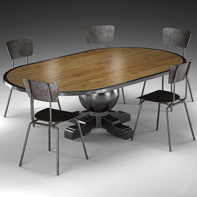 Enzo Pine Loft Industrial Metal Oval Dining Table 3DSMax File - thumbnail 1