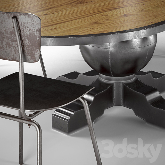 Enzo Pine Loft Industrial Metal Oval Dining Table 3DSMax File - thumbnail 2