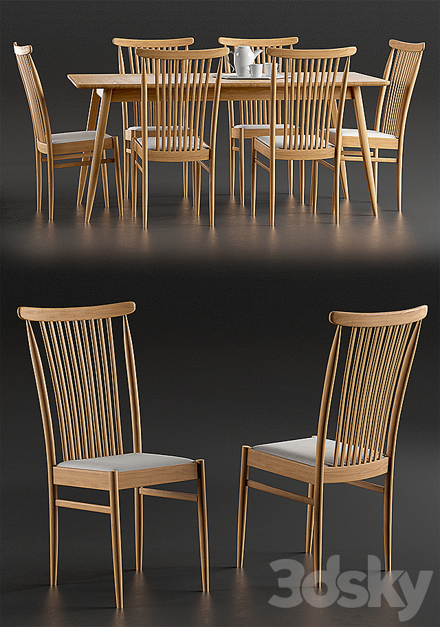 Ercol Teramo Medium Extending Dining Table Ercol Teramo Dining Chair 3DS Max Model - thumbnail 2