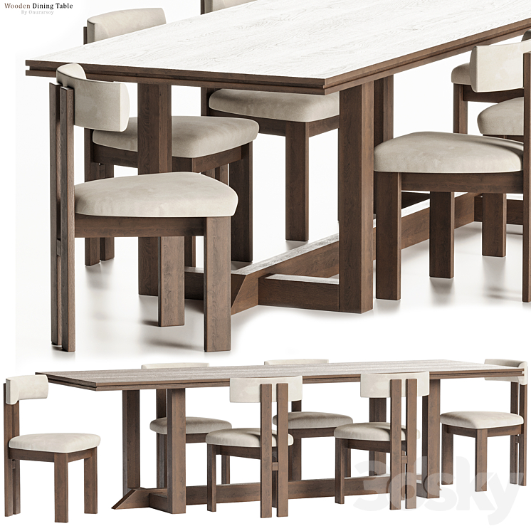 Es Taller Wooden Dining Table with Chairs 3DS Max Model - thumbnail 1