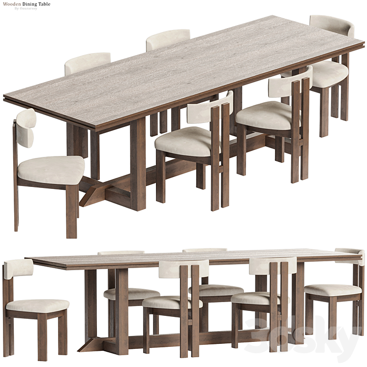 Es Taller Wooden Dining Table with Chairs 3DS Max Model - thumbnail 2
