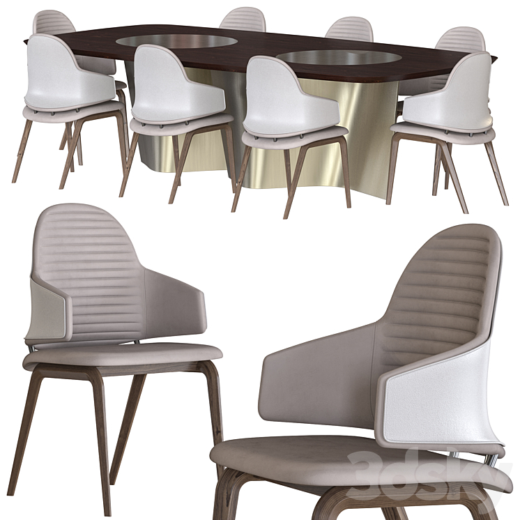 Esse 72 Bevelwood Table and Vela Chair by Reflex Dining Set 3DS Max Model - thumbnail 1