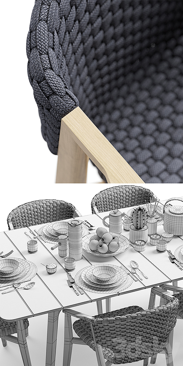 Ethimo Knit Dining Armchair and Dining Table 3DSMax File - thumbnail 3