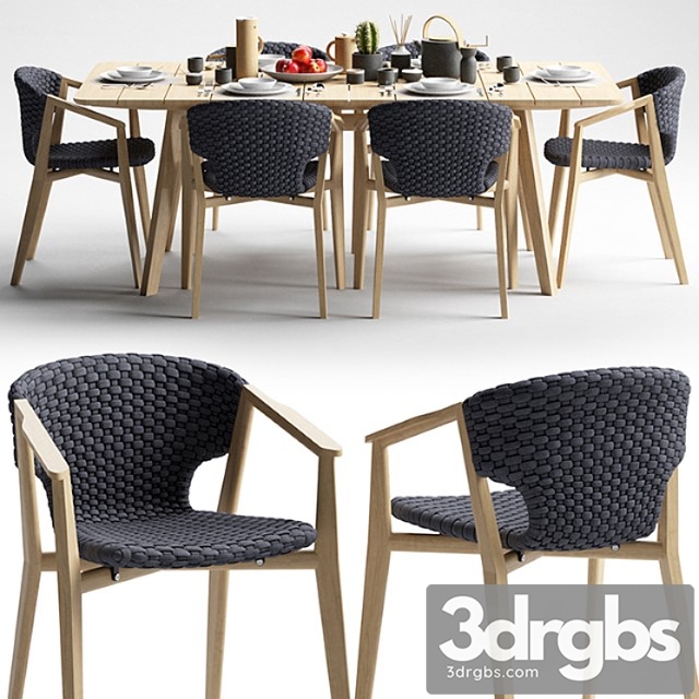 Ethimo knit dining armchair and dining table - thumbnail 1