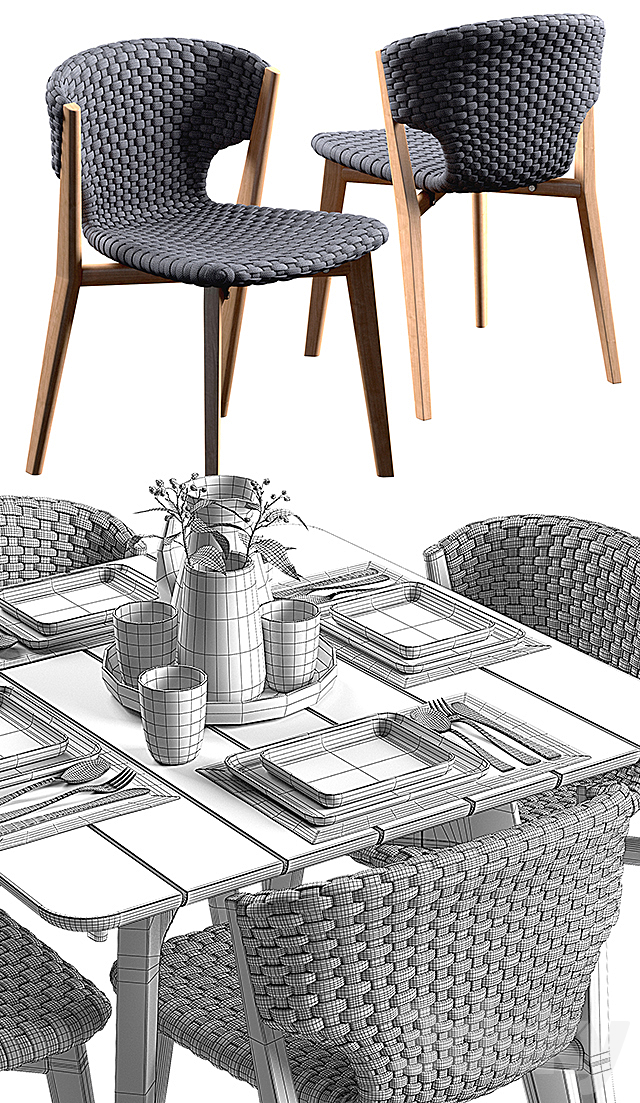 Ethimo Knit dining chair and square table 3DSMax File - thumbnail 3