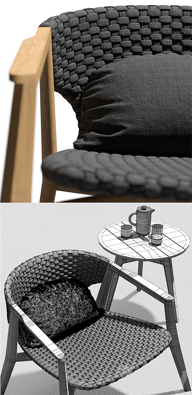 Ethimo Knit Lounge Armchair An Knit Coffee Table 3DSMax File - thumbnail 3