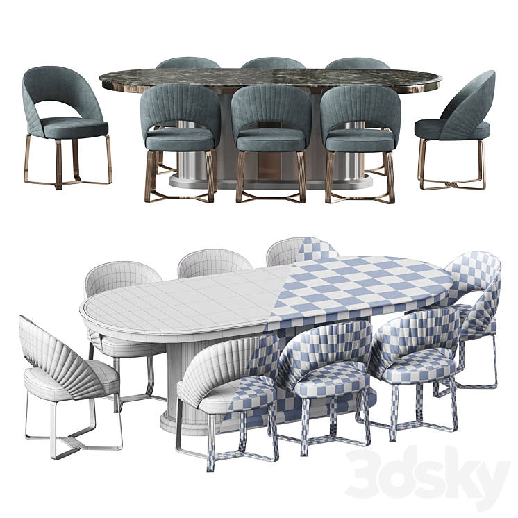 Etra dining table and chairs 3DS Max Model - thumbnail 2