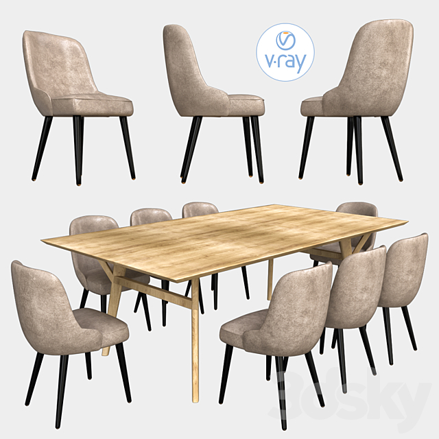 Expandable dining table pebble 3DSMax File - thumbnail 1