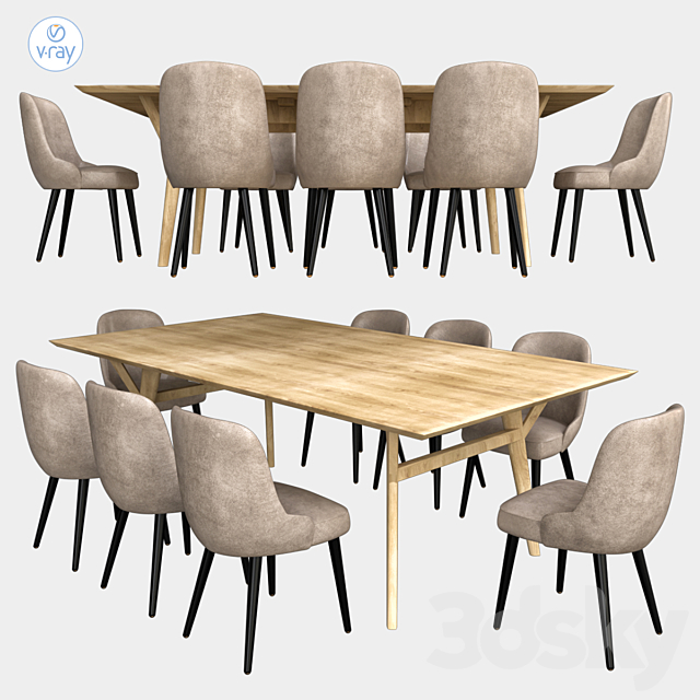 Expandable dining table pebble 3DSMax File - thumbnail 2