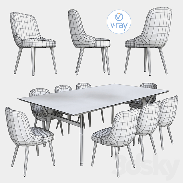 Expandable dining table pebble 3DSMax File - thumbnail 3