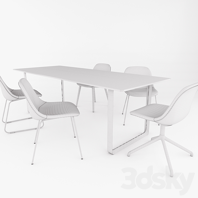 FIBER SIDE CHAIR + 70_70 Table by MUUTO 3DS Max Model - thumbnail 3